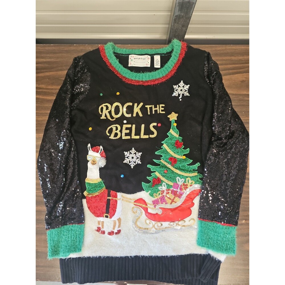 Rock The Bells Womens Tunic Ugly Christmas Sweater Size XL
